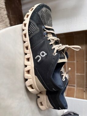 On Running Women's Cloud Athletic Shoes in Navy and Cream